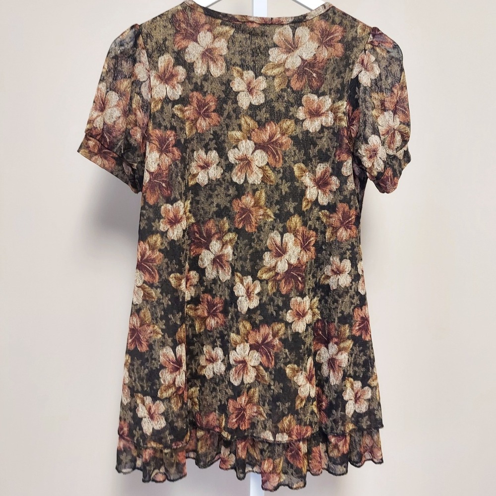 Women's Tunic Top Mini Dress Dark Floral Mesh Romantic Fairy Grunge Whimsigoth